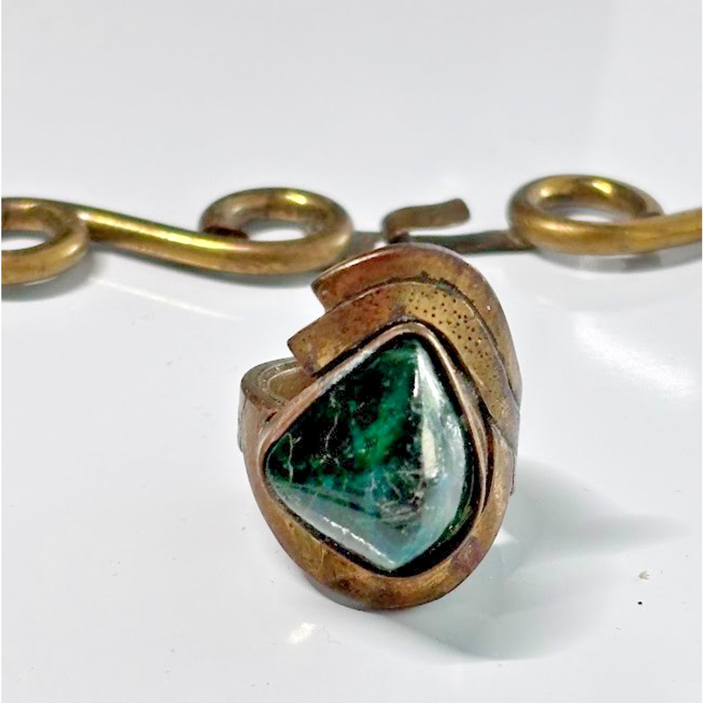 Vtg GELCIC CHILE Patricio Court Brutalist Bronze Chrysocolla Necklace Ring NOS - Picture 8 of 16